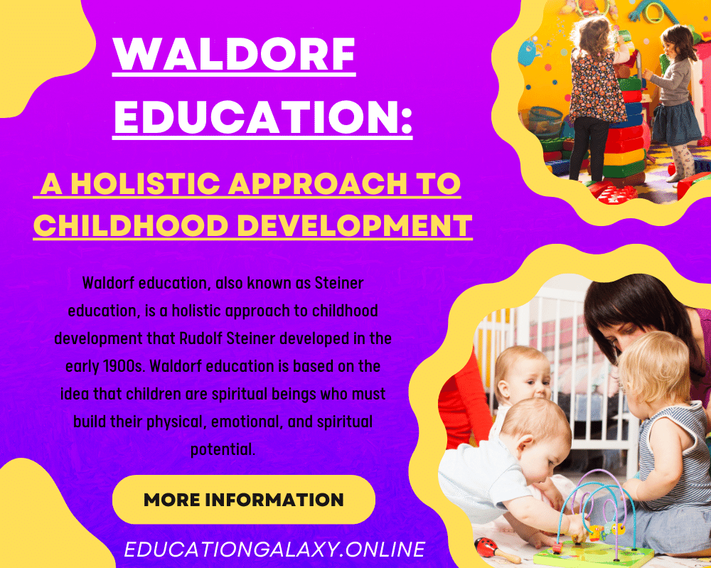Waldorf education, also known as Steiner education, is a holistic approach to childhood development that Rudolf Steiner developed in the early 1900s. Waldorf education is based on the idea that children are spiritual beings who must build their physical, emotional, and spiritual potential.