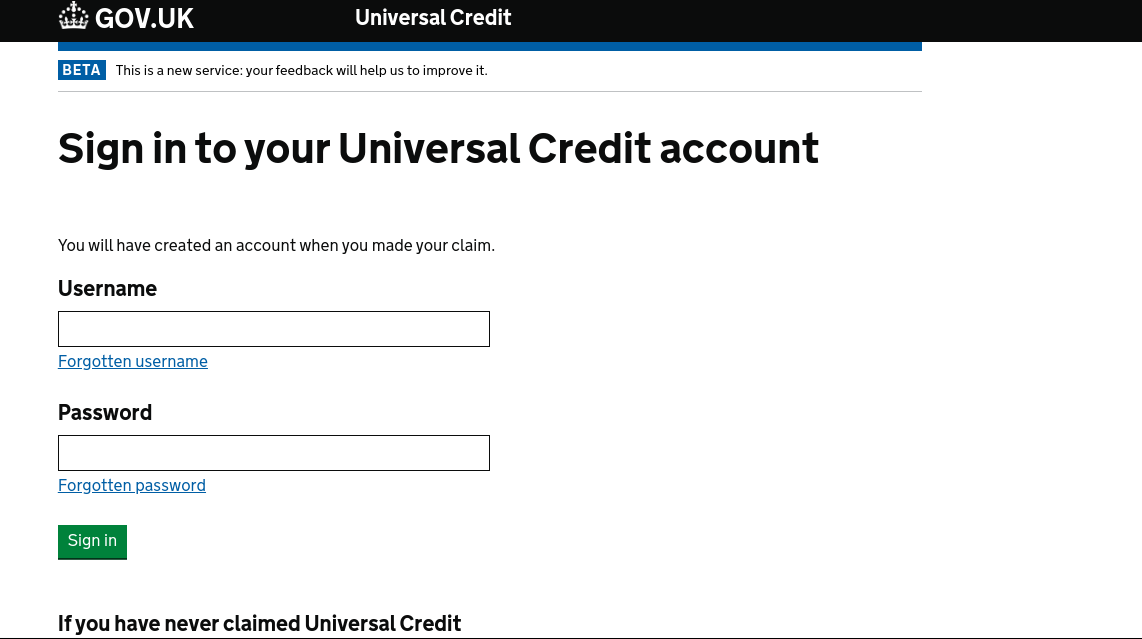 universal credit login